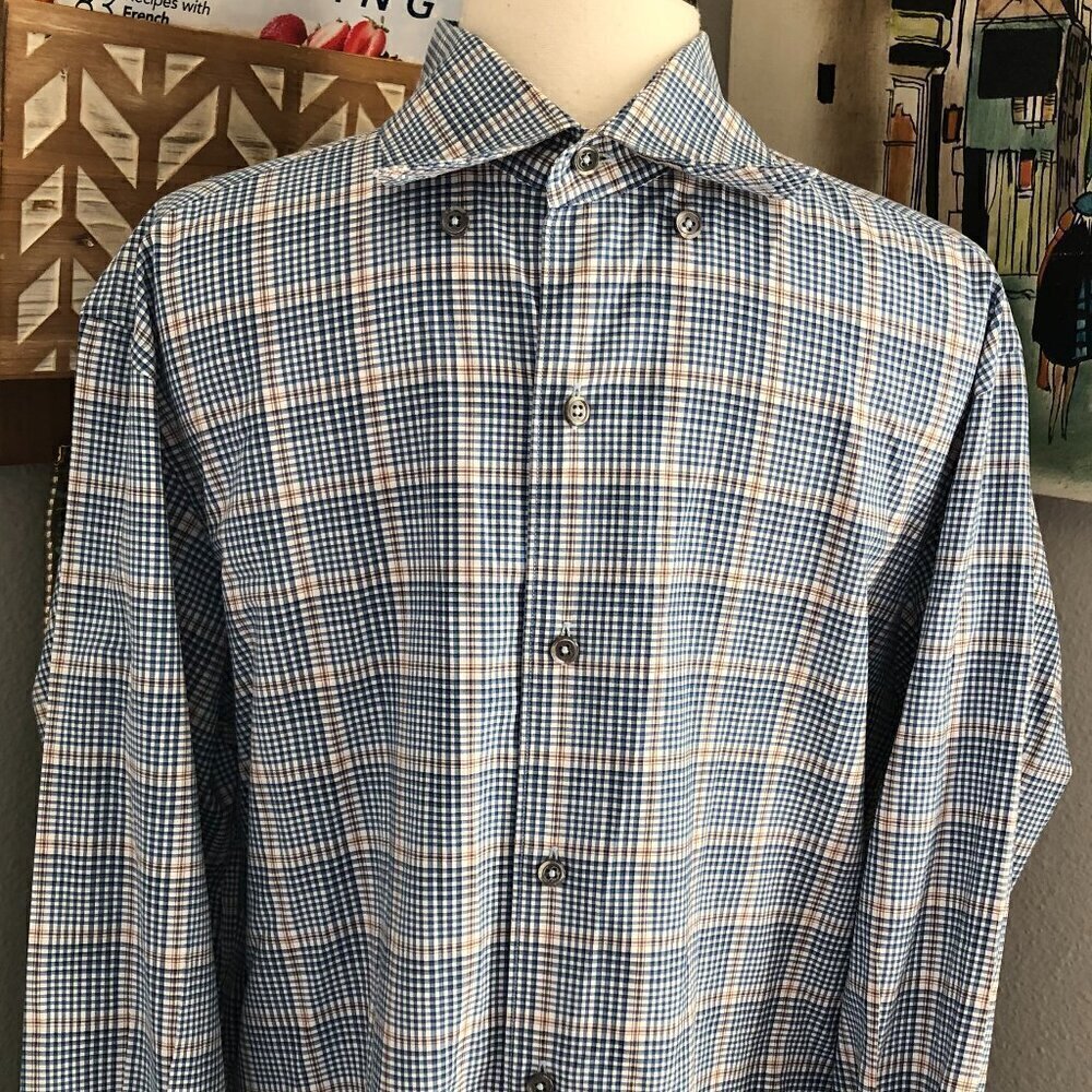 Ermenegildo Zegna Blue Red White Plaid Check Shirt Men's size L